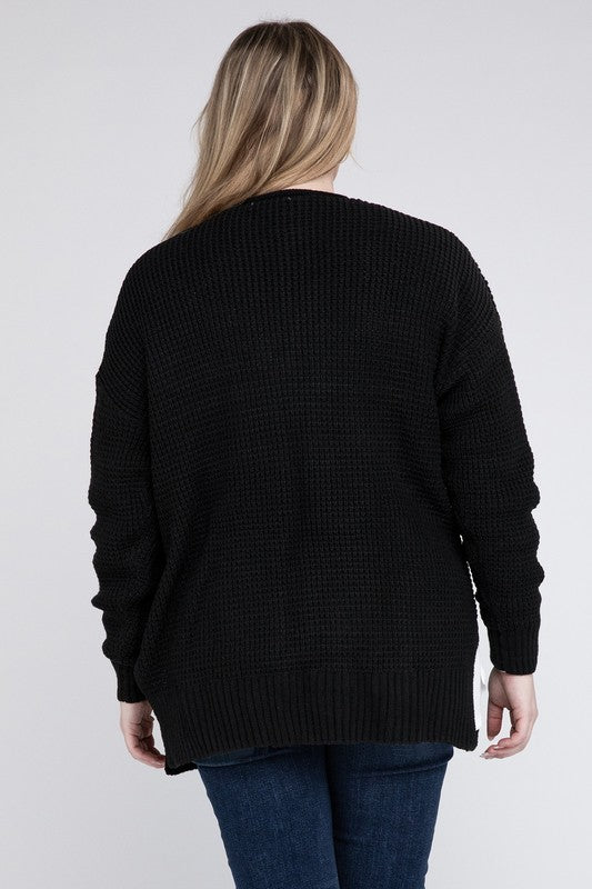 Zenana Plus Low Gauge Waffle Open Cardigan Sweater