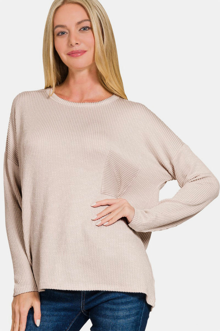 Zenana Ribbed Striped Long Sleeve Top