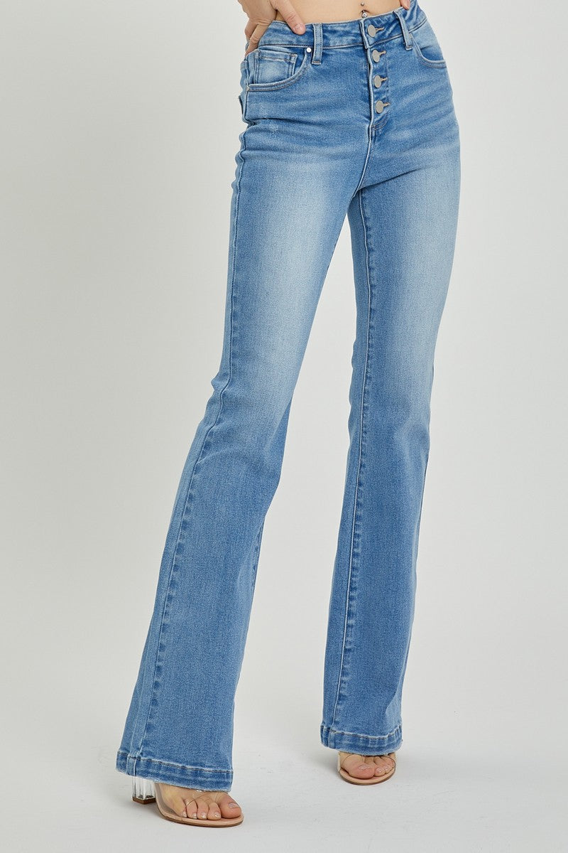 RISEN High Rise Button Fly Bootcut Jeans