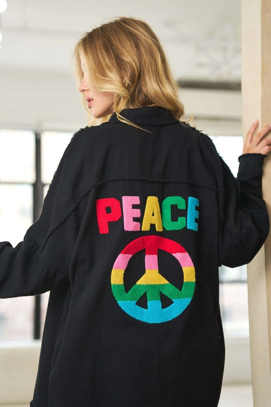 Davi & Dani Multi Color Peace Symbol Button Up Shirt