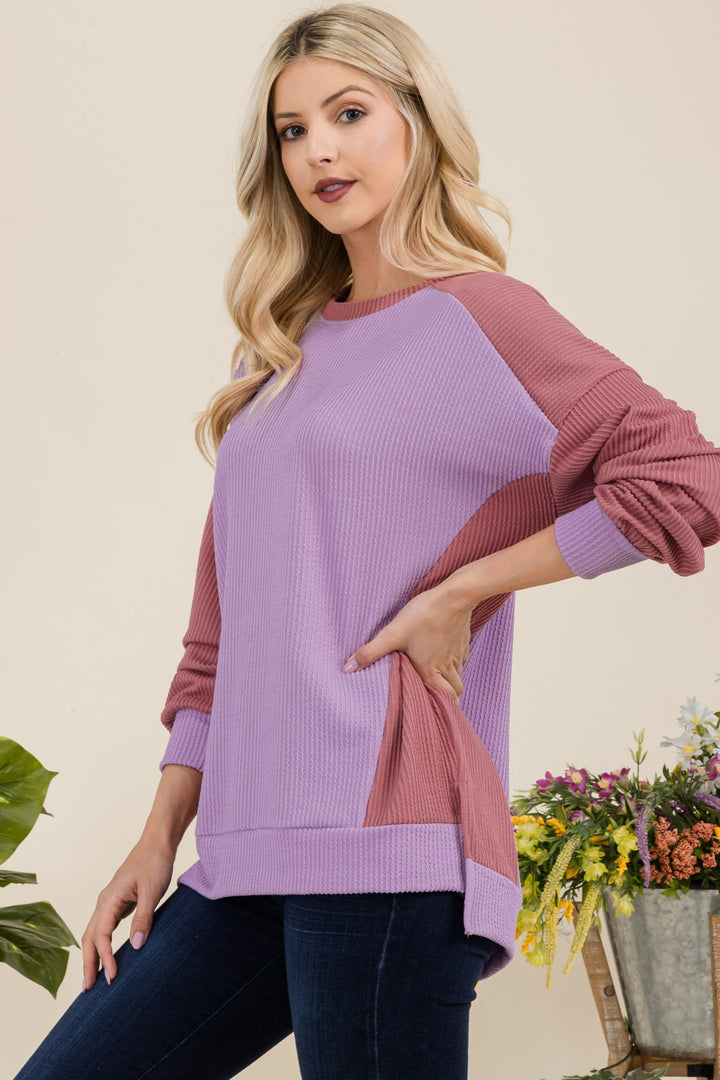 Celeste High-Low Contrast Round Neck Sweatshirt