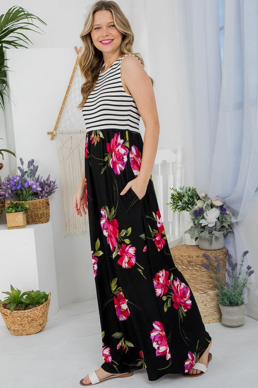 PLUS FLORAL MIX TANK MAXI DRESS