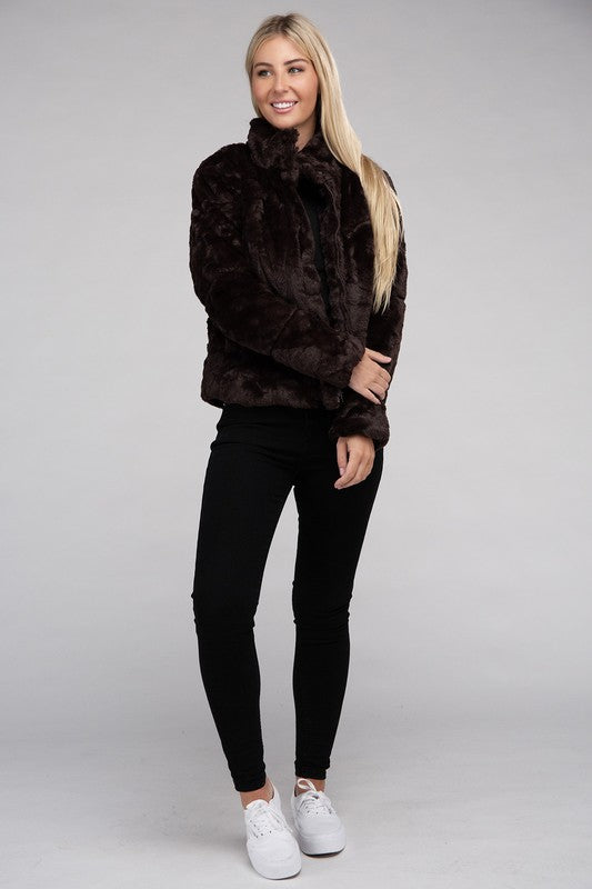 Ambiance Fluffy Zip-Up Jacket