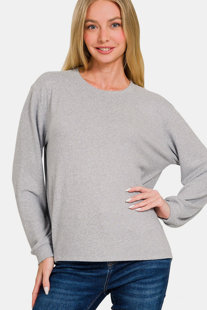 Zenana Hacci Round Neck Long Sleeve Top