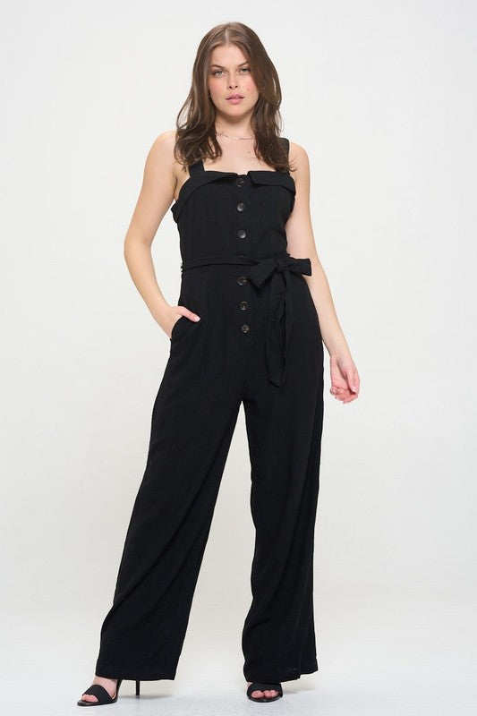 Jade by Jane SLEEVELESS ADJUSTABLE STRAP BUTTON DOWN JUMPSUIT