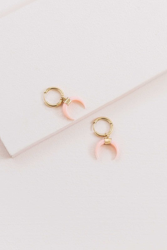 Double Horn Pink Hoop Earrings - 14K - Boho Soho