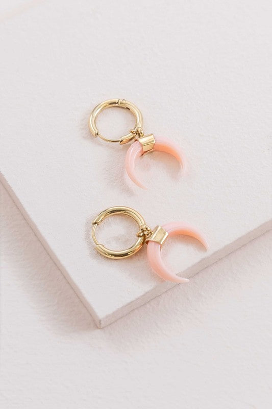 Double Horn Pink Hoop Earrings - 14K - Boho Soho