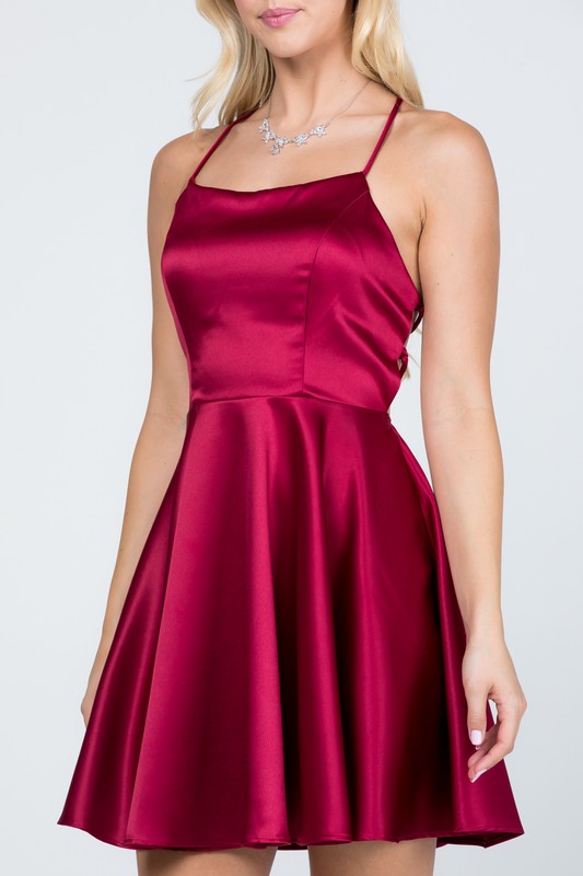 La Scala Satiny Lace-Up Back Skater Dress