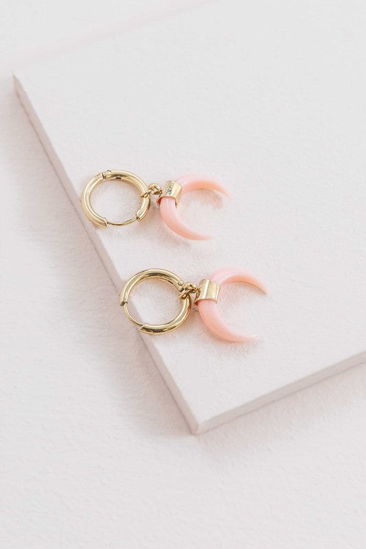 Double Horn Pink Hoop Earrings - 14K - Boho Soho