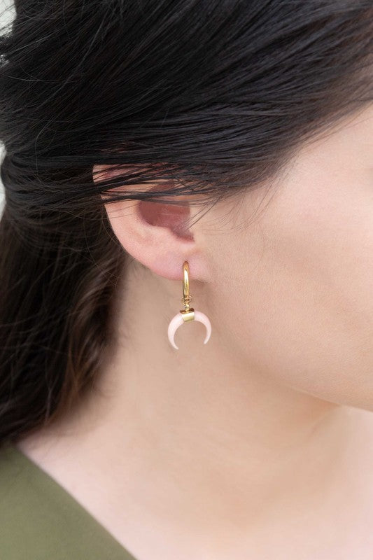 Double Horn Pink Hoop Earrings - 14K - Boho Soho