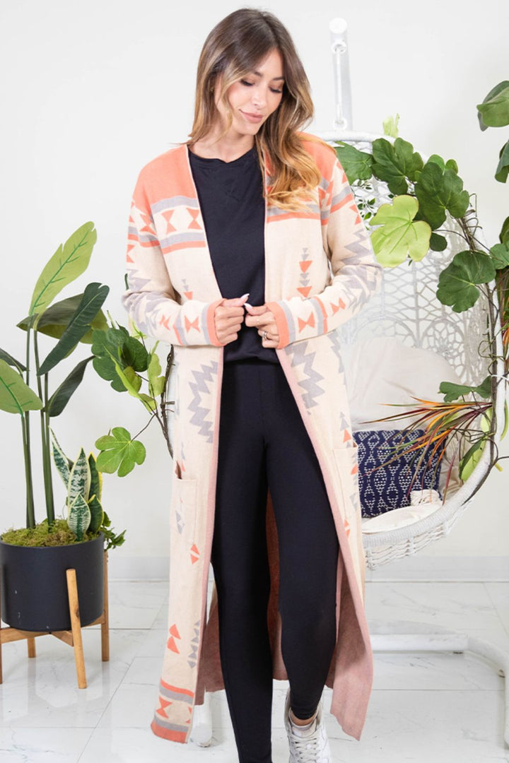 Sew In Love Longline Aztec Print Cardigan