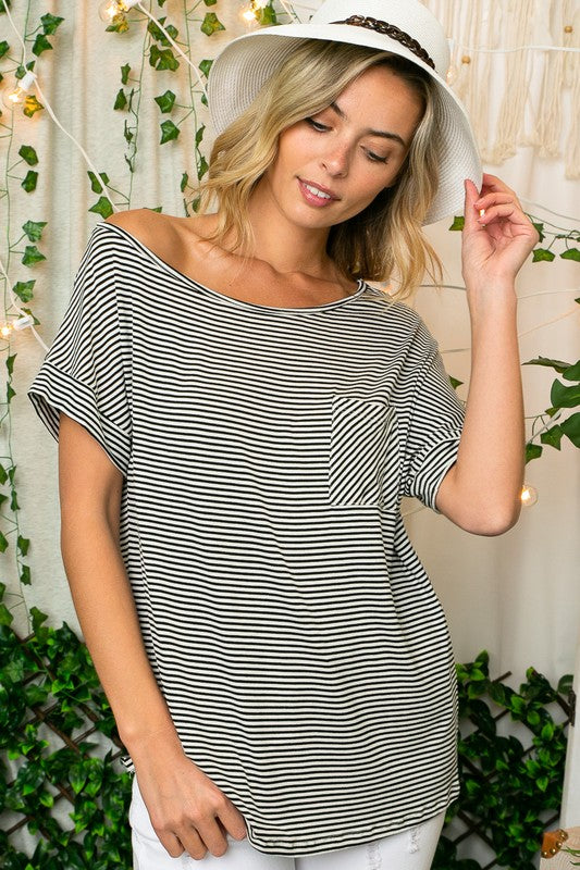 PLUS STRIPE JERSEY SHOULDER TOP