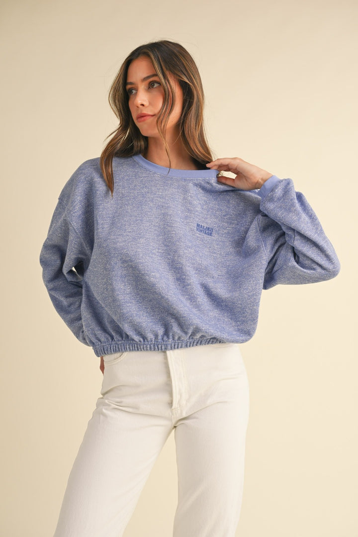 Mable Round Neck Malibu Vintage Letter Embroidery Crop Sweatshirt