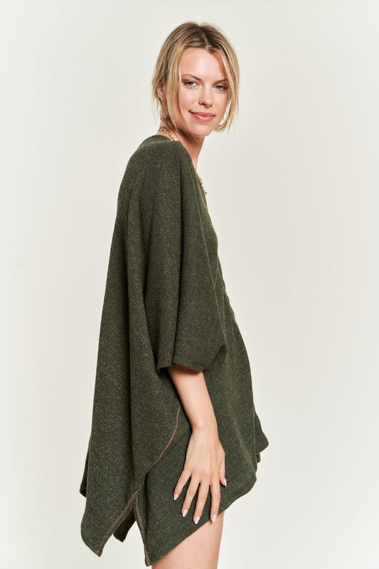 Jade by Jane VNECK Contrast Stitch PONCHO TOP