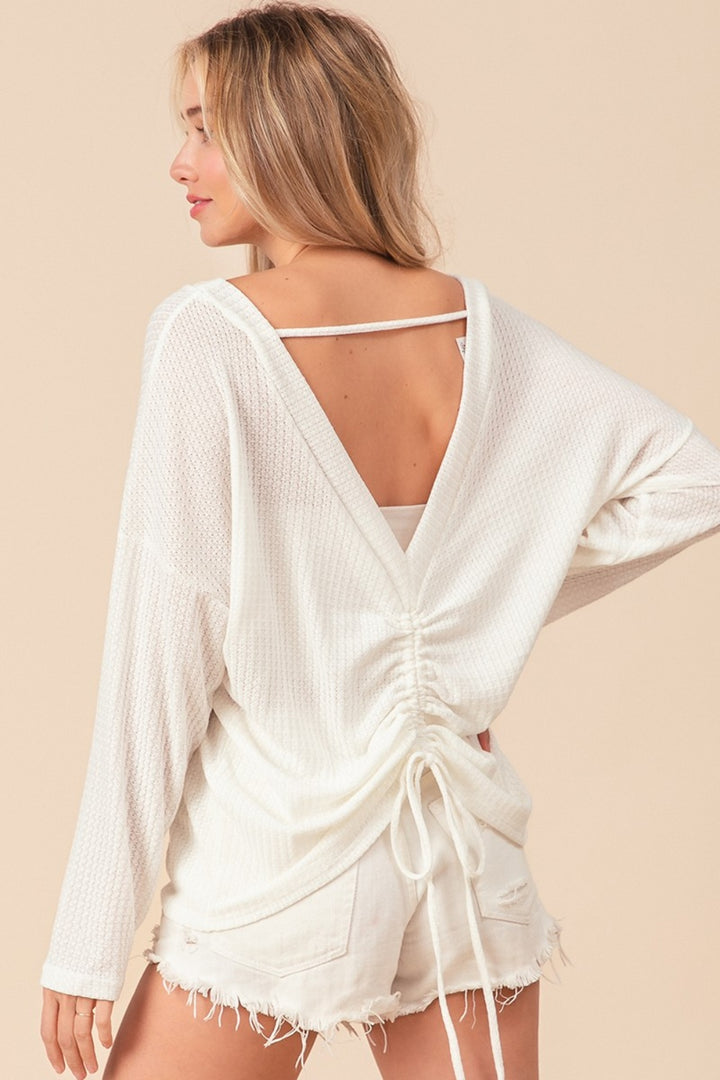 BiBi Waffled Backless Drawstring Top