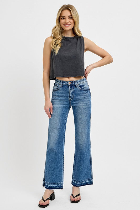 RISEN Raw Hem Ankle Bootcut Jeans Plus Size