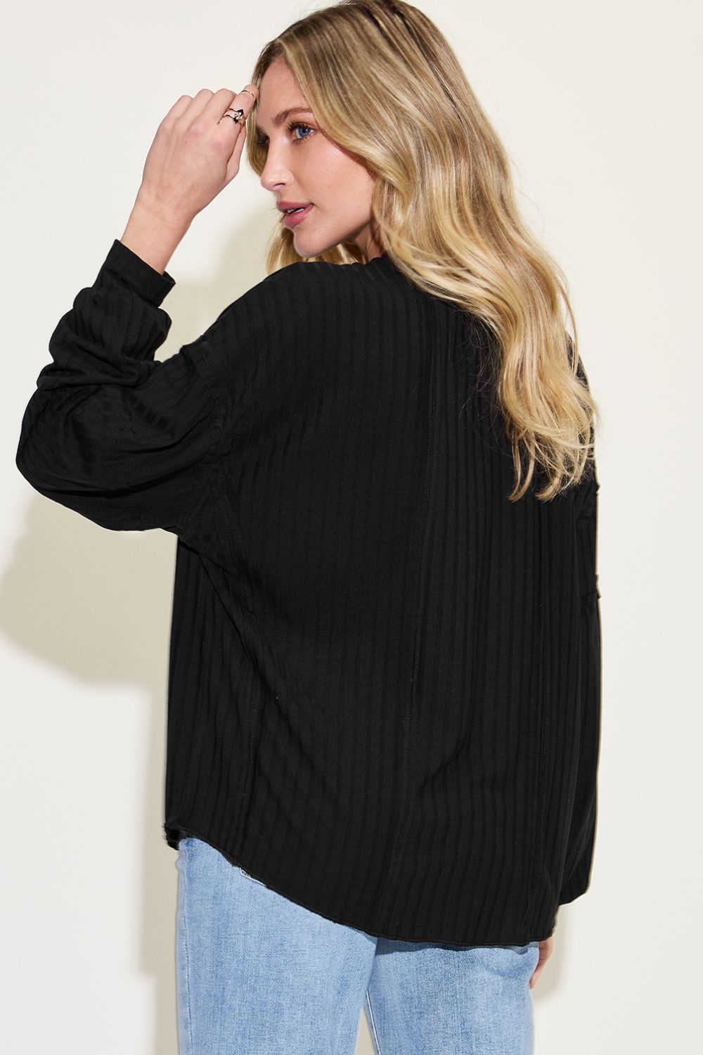 Basic Bae Ribbed Round Neck Long Sleeve Top