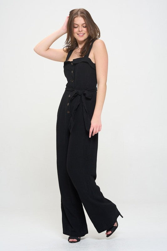 Jade by Jane SLEEVELESS ADJUSTABLE STRAP BUTTON JUMPSUIT Plus Size