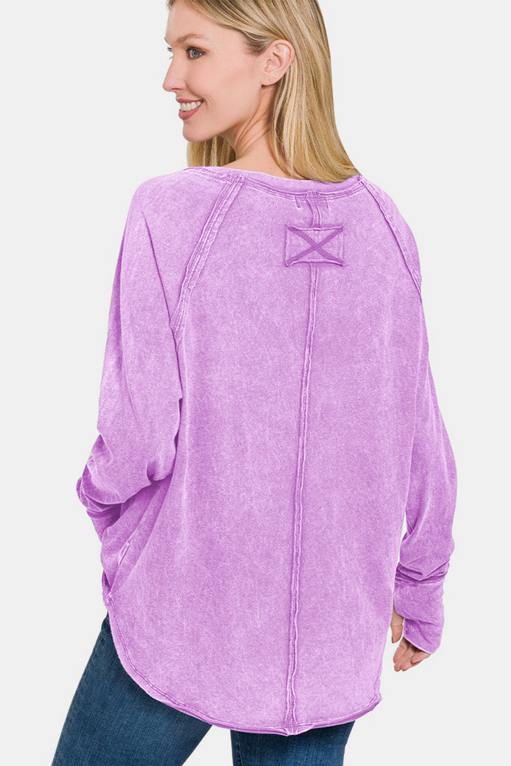 Zenana Round Neck Thumbhole Long Sleeve Top