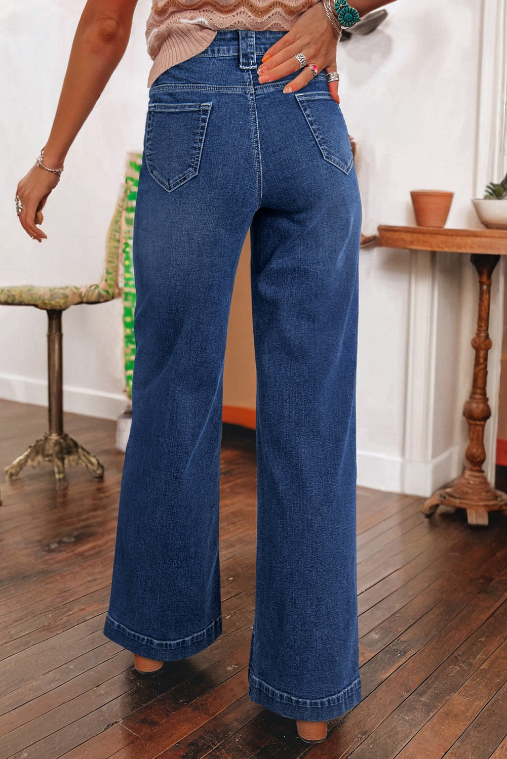 Sailor Blue Wide Leg Pocketed High Waist Jeans