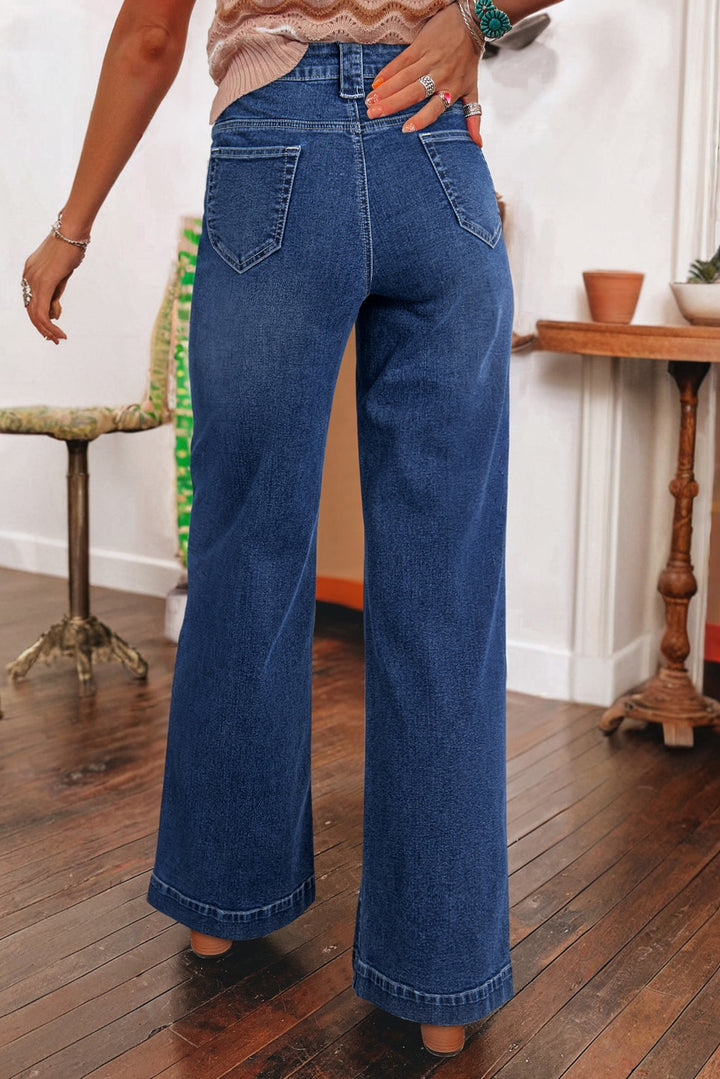 Sailor Blue Wide Leg Pocketed High Waist Jeans