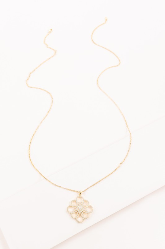 Floral Outline Pendant Necklace - Boho Soho