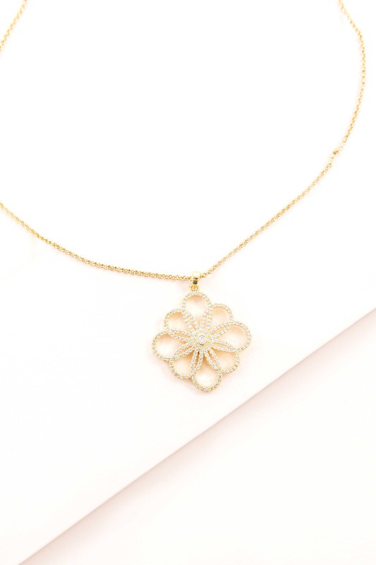 Floral Outline Pendant Necklace - Boho Soho