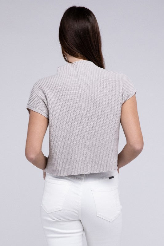 Zenana Mock Neck Short Sleeve Cropped Sweater