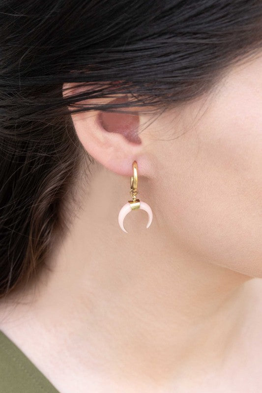 Double Horn Pink Hoop Earrings - 14K - Boho Soho