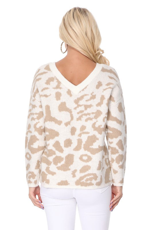 Mak Leopard Pattern Jacquard Sweater Pull Over Top