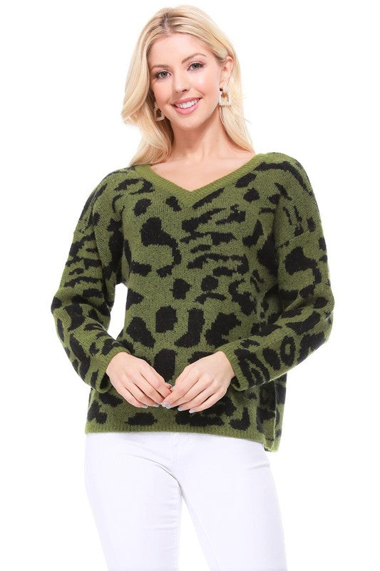 Mak Leopard Pattern Jacquard Sweater Pull Over Top