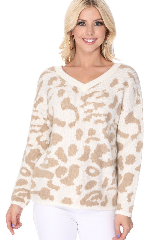 Mak Leopard Pattern Jacquard Sweater Pull Over Top