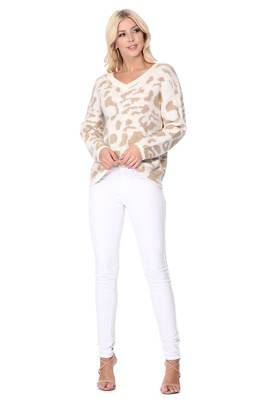 Mak Leopard Pattern Jacquard Sweater Pull Over Top