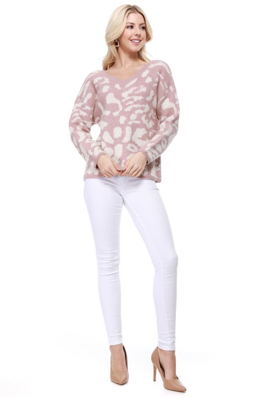 Mak Leopard Pattern Jacquard Sweater Pull Over Top