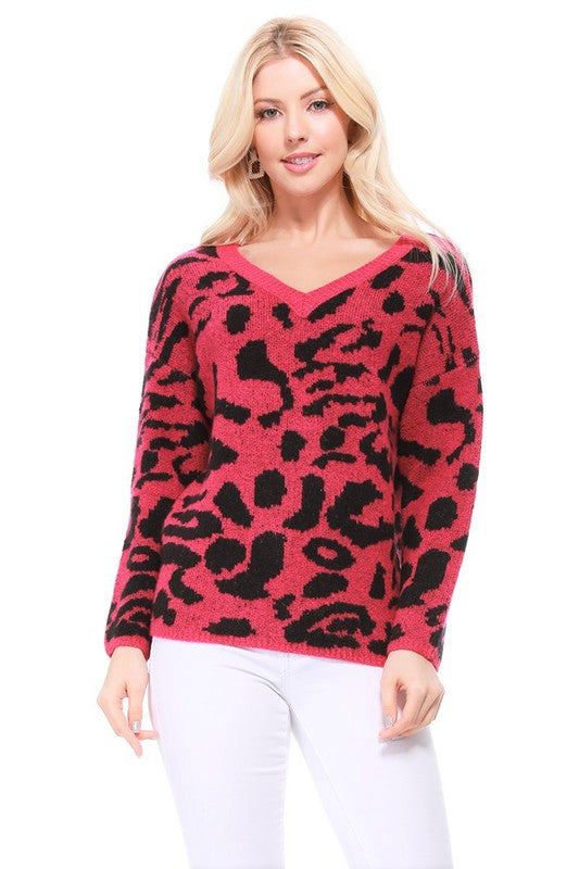 Mak Leopard Pattern Jacquard Sweater Pull Over Top