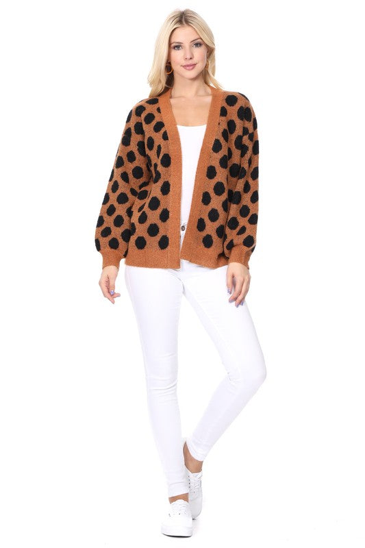 Mak Polka Dot Jacquard Sweater Shrug Cardigan