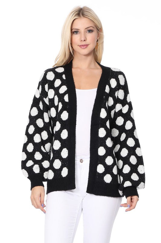 Mak Polka Dot Jacquard Sweater Shrug Cardigan