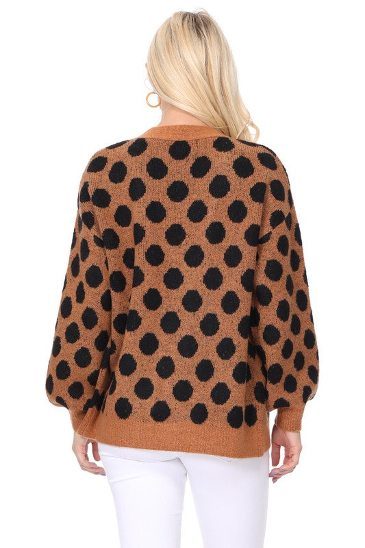 Mak Polka Dot Jacquard Sweater Shrug Cardigan