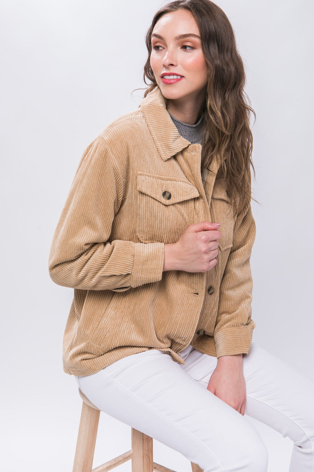 Love Tree Corduroy Button Up Sherpa Lined Jacket