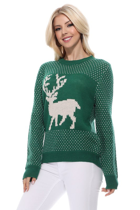 Mak Deer Jacquard Christmas Pullover Sweater