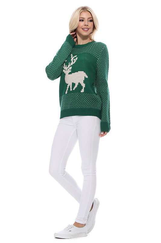 Mak Deer Jacquard Christmas Pullover Sweater