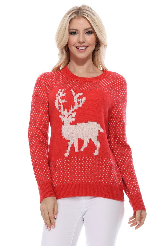 Mak Deer Jacquard Christmas Pullover Sweater