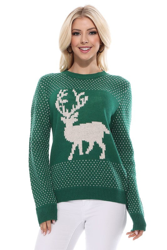 Mak Deer Jacquard Christmas Pullover Sweater