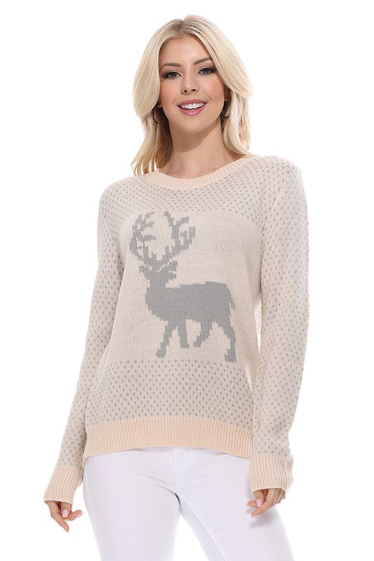 Mak Deer Jacquard Christmas Pullover Sweater