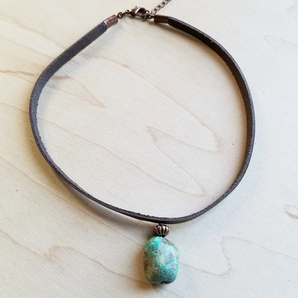 Hand Made African Turquoise Leather Choker - Boho Soho