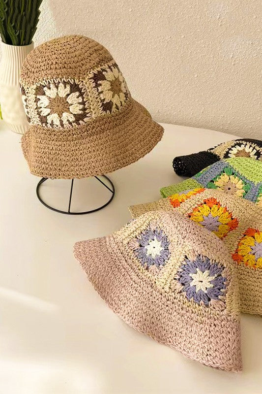 Packable crochet square bucket hat