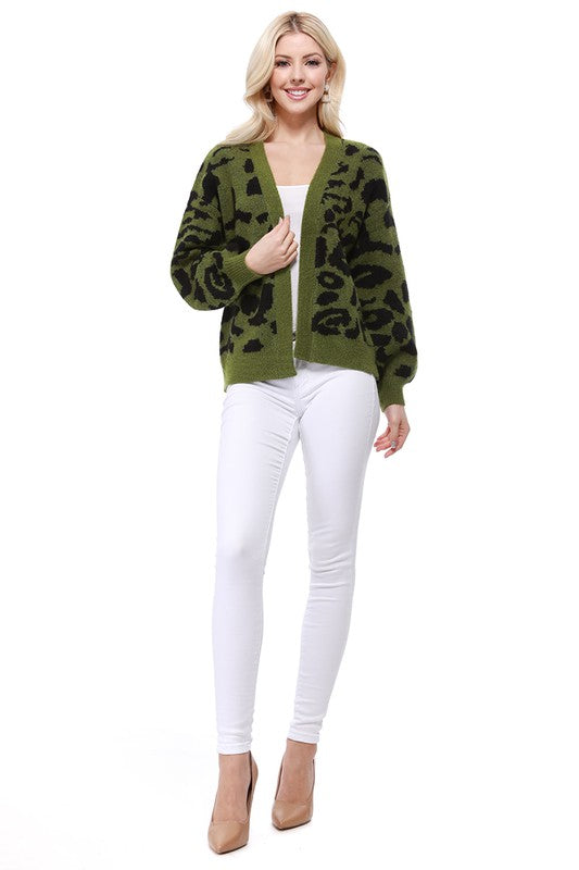 Mak Leopard Jacquard Open Front Shrug Cardigan