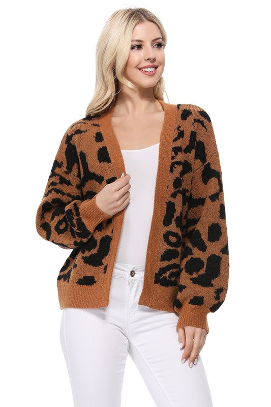 Mak Leopard Jacquard Open Front Shrug Cardigan