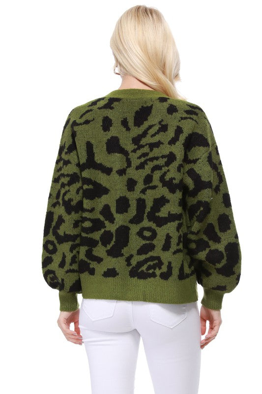 Mak Leopard Jacquard Open Front Shrug Cardigan