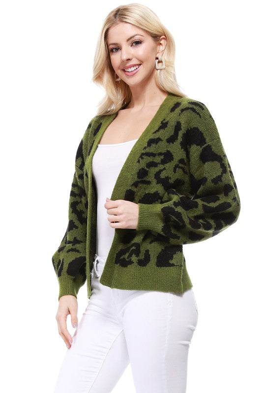 Mak Leopard Jacquard Open Front Shrug Cardigan